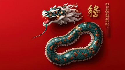 Fototapeta premium Chinese New Year Celebration: Red Background with Snake Vector Illustration - Editable Square Design