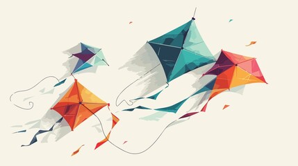 Colorful Kites Symbol Group Flat Vector Illustration