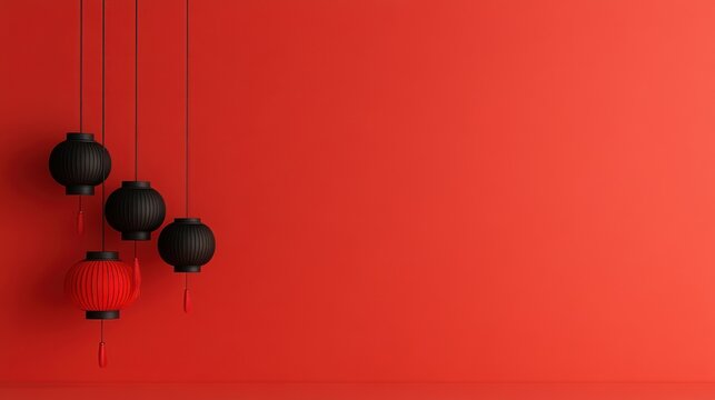 Chinese New Year Geometric Background with Firework Lantern - Editable Vector Illustration for Vertical Design