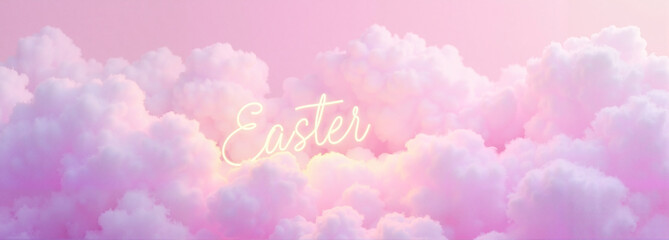 Easter text on pink clouds background
