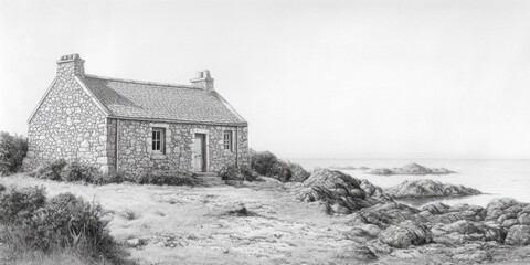 Stone Cottage Near Ocean Coastline Scenic View
