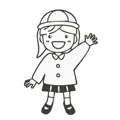 笑顔で手を振る女の子キャラクター - シンプルで可愛いデザイン
