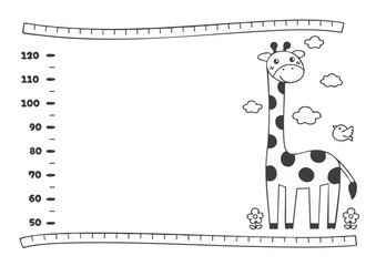 キリンと一緒に成長を記録！可愛い手描きの身長計イラスト