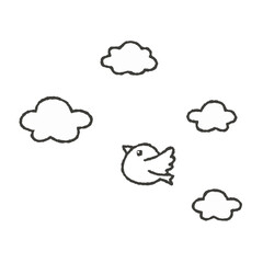 空飛ぶ小鳥と雲の挿絵