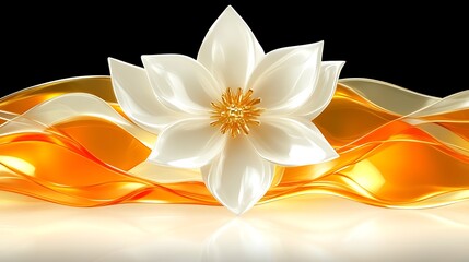 Elegant White Flower on Orange Liquid Waves