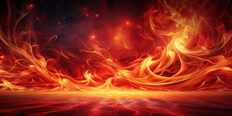 Fototapeta premium Abstract fiery landscape with swirling flames and glowing embers creating a dramatic, intense, and vibrant scene.