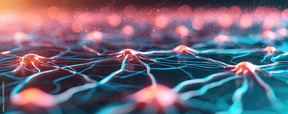 Poster Adaptive technology ai concept. Abstract representation of neural connections in vibrant colors, showcasing complex networks.
