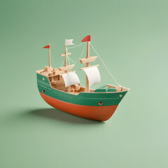 ship toy on green background , child toys