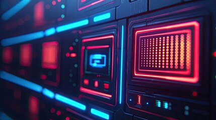 Adaptive technology ai concept. Close-up view of glowing circuit panels in a futuristic digital environment.