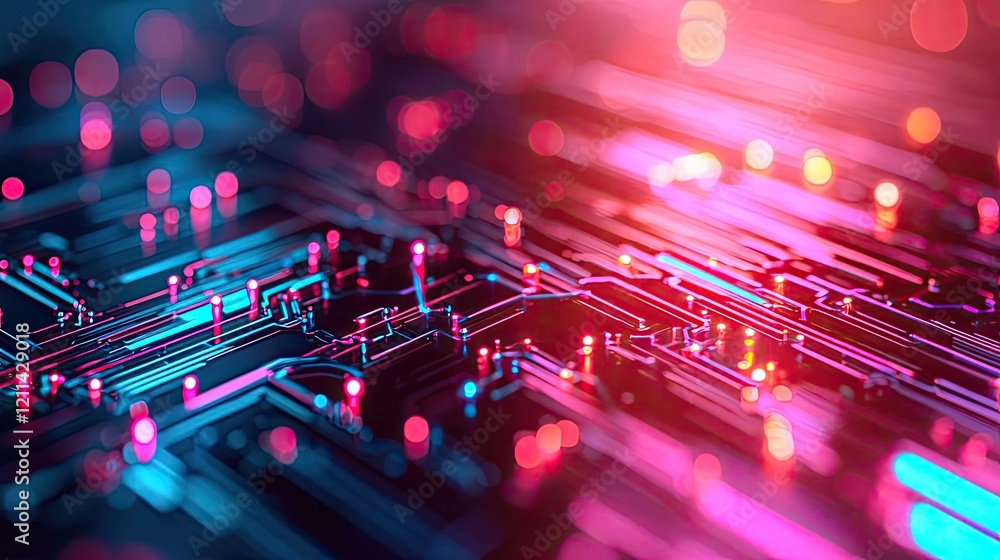 Poster interactive tools ai concept. colorful close-up of a circuit board showcasing digital connections an