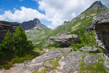 Russia Krasnoyarsk region. Natural national park Ergaki. Mountain range in the Ergaki natural park in the south of Krasnoyarsk Karya.

