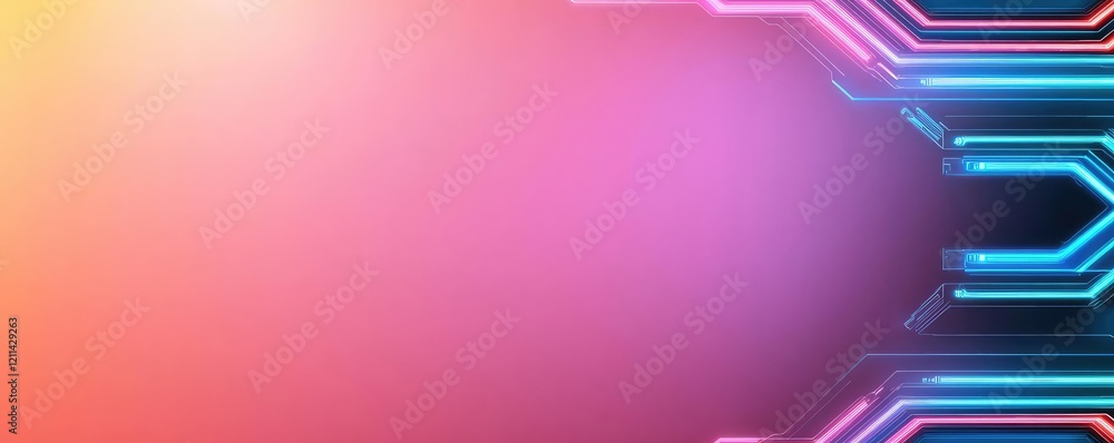 Poster Interactive tools ai concept. A vibrant digital background with neon lines and glowing circuits.