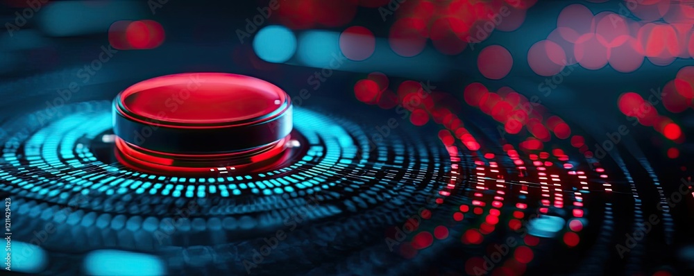 Aufkleber adaptive technology ai concept. close-up of a red button with glowing digital effects on a dark back