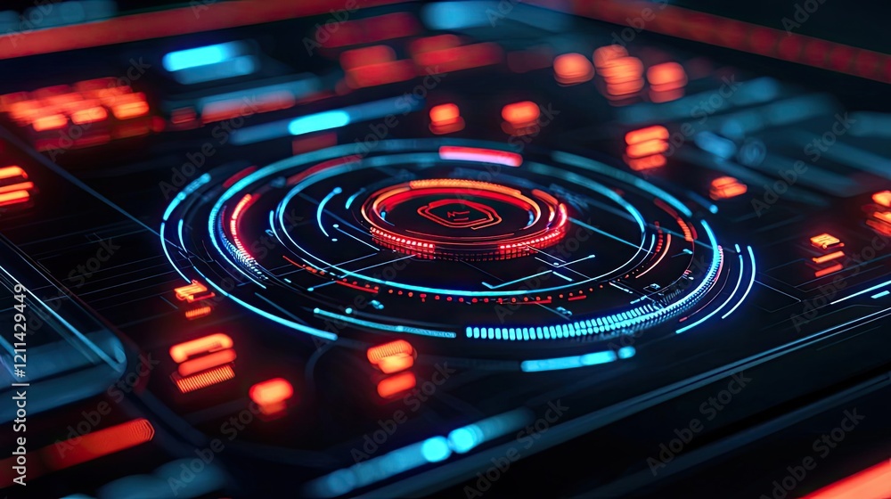Poster adaptive technology ai concept. futuristic digital interface with vibrant lights and intricate patte