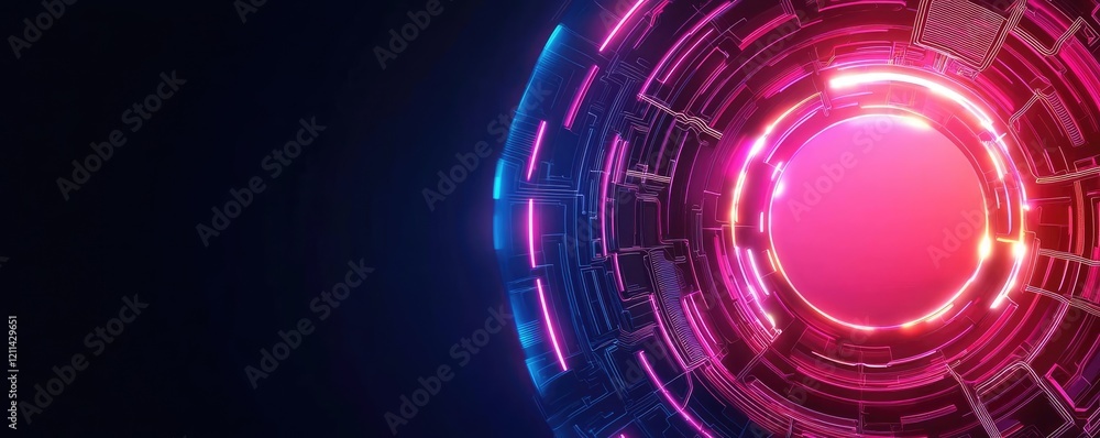 Aufkleber Artificial intelligence ai idea. Abstract futuristic design with vibrant neon lights and circular patterns.