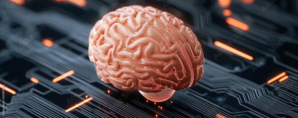 Poster Artificial intelligence ai idea. A digital brain on a circuit board, symbolizing technology and intelligence.