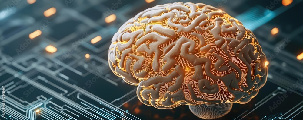 Aufkleber artificial intelligence ai idea. a futuristic brain model superimposed on a digital circuit board, s