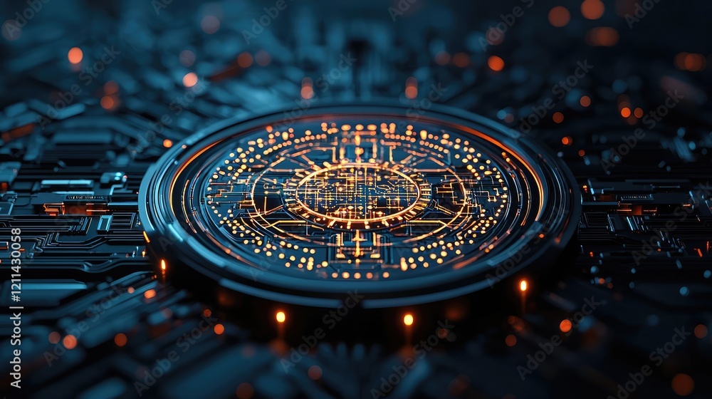 Aufkleber Adaptive technology ai concept. Abstract digital circuit with glowing elements and intricate patterns in dark tones.