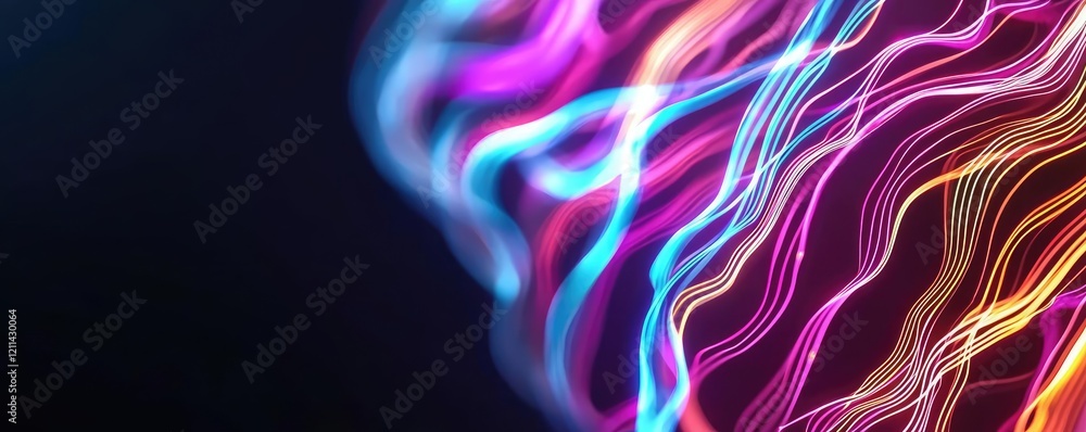 Aufkleber artificial intelligence ai idea. vibrant abstract light curves in striking colors on a dark backgrou