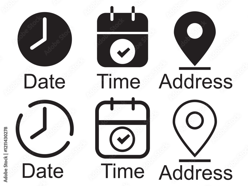 Poster time, date and address or location icon event elements vector illustration.