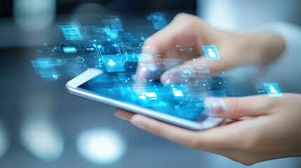 A person interacting with a chatbot on a smartphone, automating customer service.