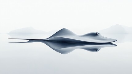 Obraz premium Abstract stingray, calm water, misty mountains.