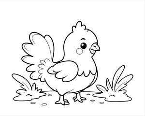 Coloring page of little chicken for kids coloring book