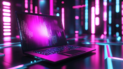 Neon Nights: Futuristic Laptop in a Vibrant Digital World
