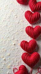 Background with red hearts for Valentine's day. Place for text, vertical.