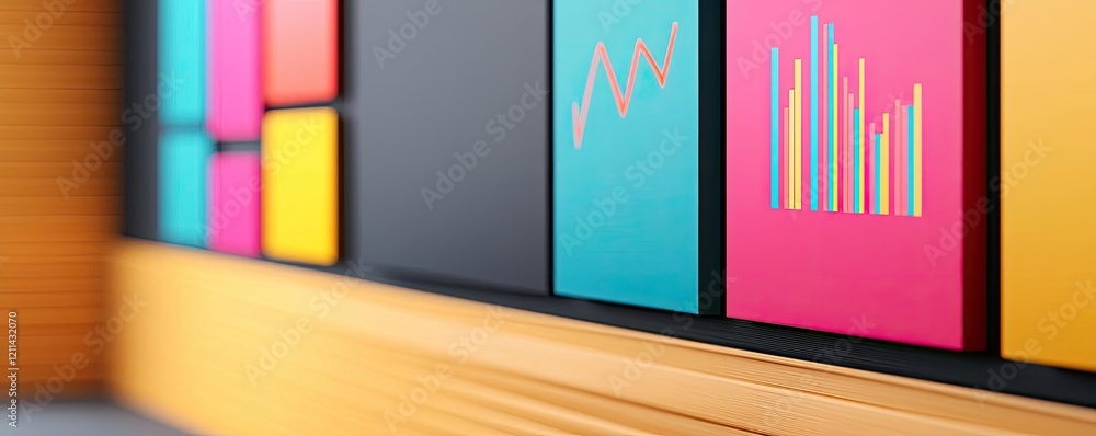 Aufkleber Student progress ai idea. Colorful graphs and charts displayed on modern office wall for analysis and decision-making.