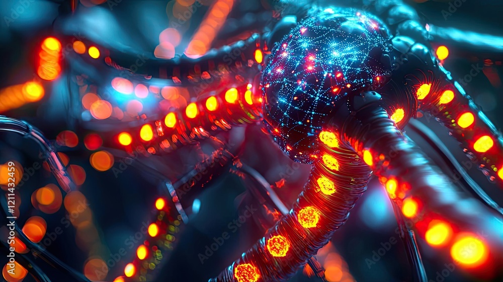 Aufkleber Adaptive technology ai concept. Futuristic abstract representation of interconnected neural networks with neon lights.
