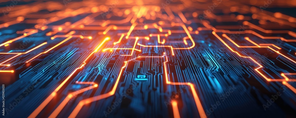 Aufkleber Adaptive technology ai concept. Abstract digital circuit board pattern with glowing lines and vibrant colors.