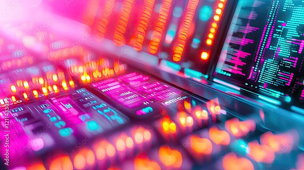 Aufkleber adaptive technology ai concept. futuristic control panel with vibrant lights representing advanced t