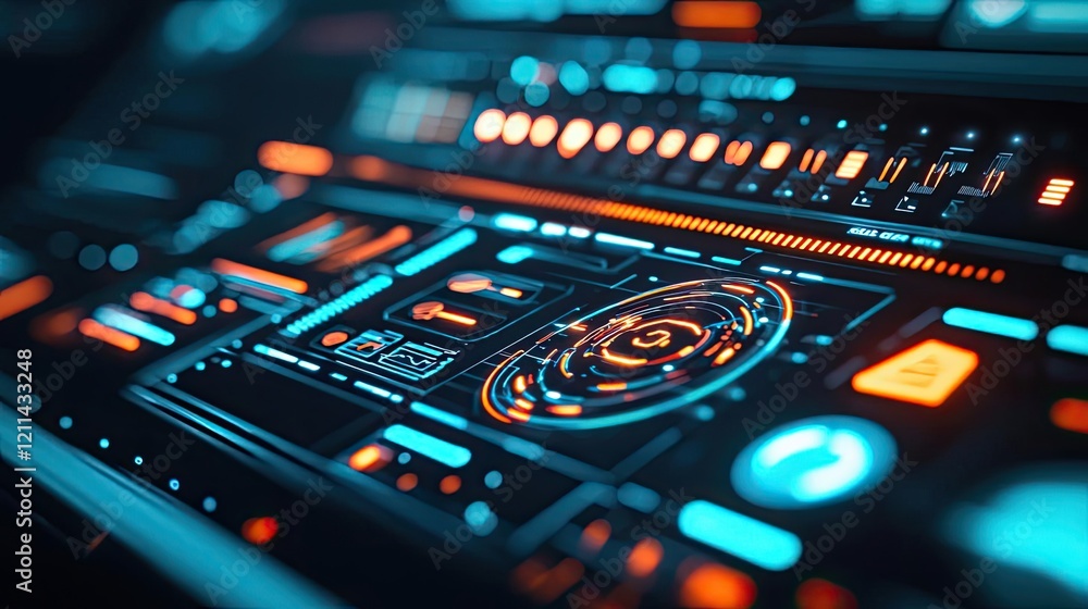 Aufkleber Interactive tools ai concept. Futuristic digital interface with vibrant colors and advanced controls.