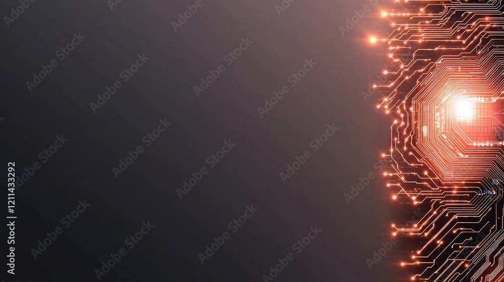 Poster Interactive tools ai concept. Close-up of a circuit board with glowing lights and intricate patterns.