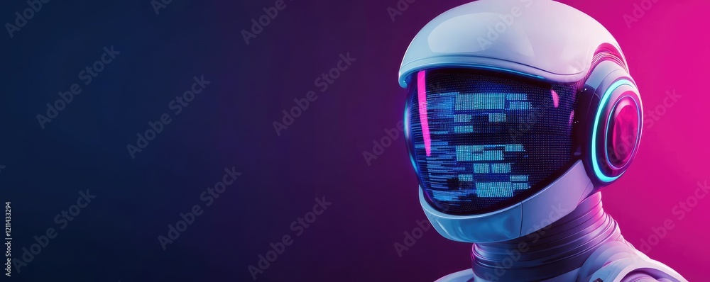 Poster interactive tools ai concept. futuristic astronaut with digital interface in vibrant colors.