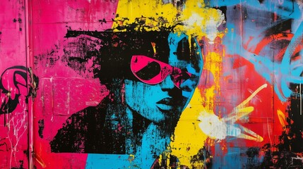 Vibrant graffiti-style portrait with sunglasses and bold colors