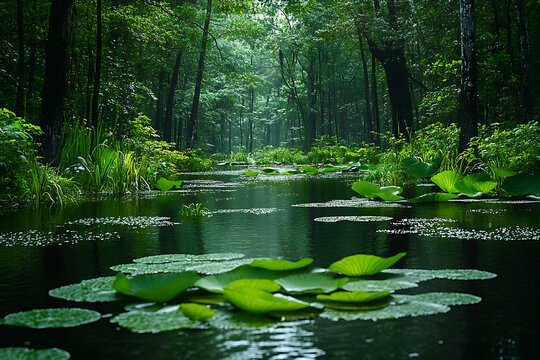 ush swamp bursting with vibrant greenery