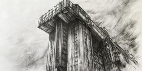 A Detailed Penciled Sketch Of A Modern Building