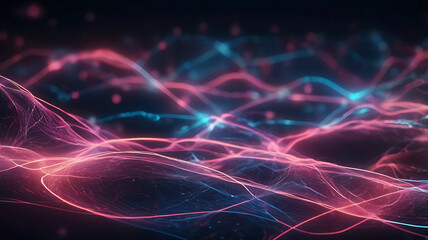 Fototapeta premium Abstract Neon Lines with Pink and Blue Glow - Digital Data Transfer Concept