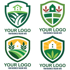 Obraz premium Agro Ecological Agriculture Farm Logo Icon In Shield On An Isolated White Background