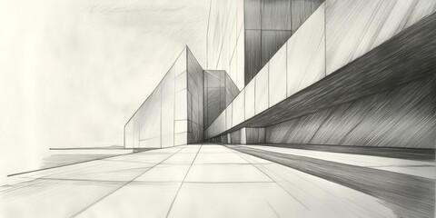 Architectural Sketch Modern Building Design Perspective