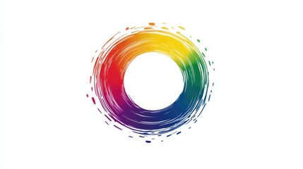 A stylized LGBTQ logo with a circular rainbow pattern surrounding bold text, isolated on a white background.