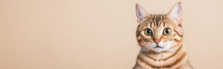 Obraz premium Pet ai concept. A curious tabby cat gazes intently, showcasing its playful personality.