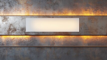 3D render of a grungy metallic surface with a blank check glowing faintly on top.