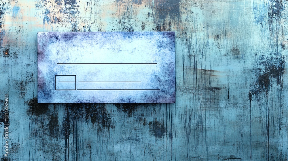 Aufkleber 3d render of a grungy metallic surface with a blank check glowing faintly on top.