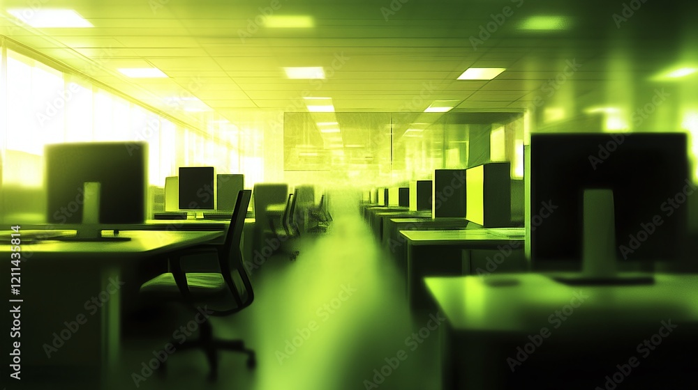 Poster a blurred background of office desks and computers providing a subtle corporate atmosphere.