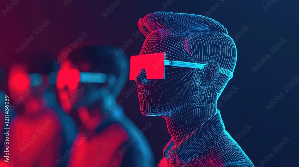 Poster intelligent tutoring ai concept. a futuristic portrait of a person in augmented reality glasses show