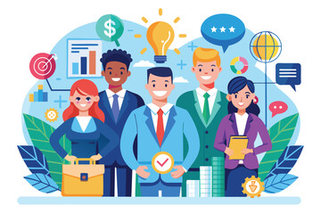 Finance leaders work together, sharing ideas and insights with innovative tools in a collaborative setting Finance leaders Customizable Flat Illustration