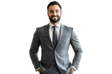 Relaxed businessman smiling isolated on white or transparent, PNG